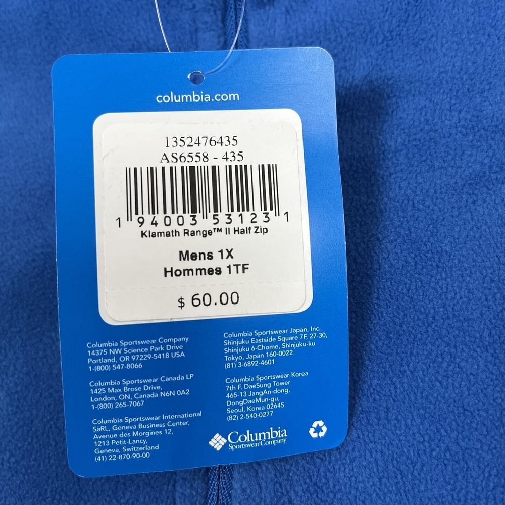 Columbia Mens Fleece Pullover Sweater Size 1X Royal Blue 1/4 Zip Sun Protection - Picture 8 of 10